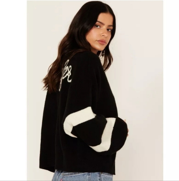 Wrangler Logo Cardigan Sweater Striped Balloon Sleeves Size XL - Picture 4 of 14